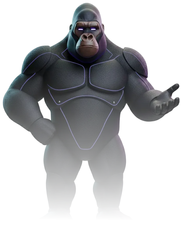 The BeastCaller mascot, an armored gorilla with glowing violet eyes